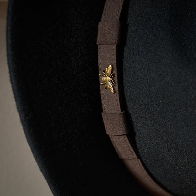 Bees Felt Fedora Hat - Black