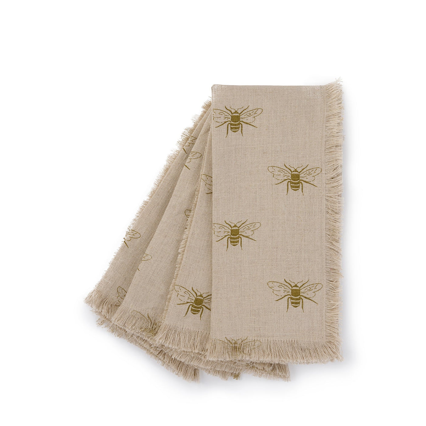 Bees Linen Fringed Napkins (Set of 4)