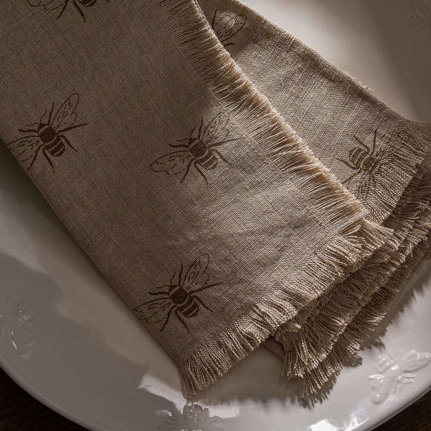 Bees Linen Fringed Napkins (Set of 4)