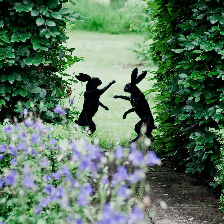 Pair Of Boxing Hares Bronze Sculpture