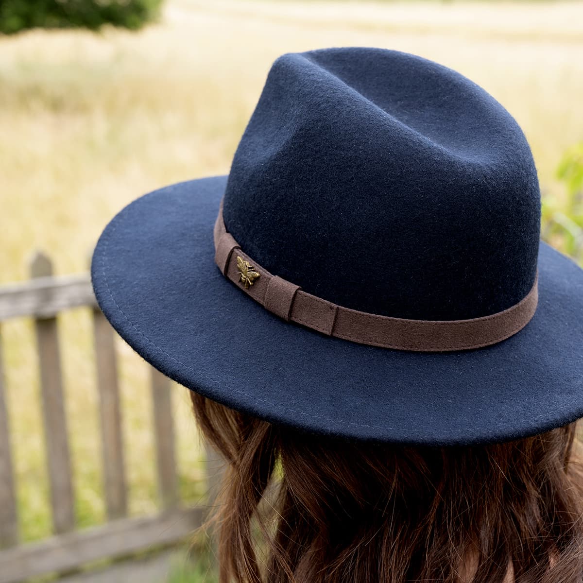 Bees Felt Fedora Hat - Navy