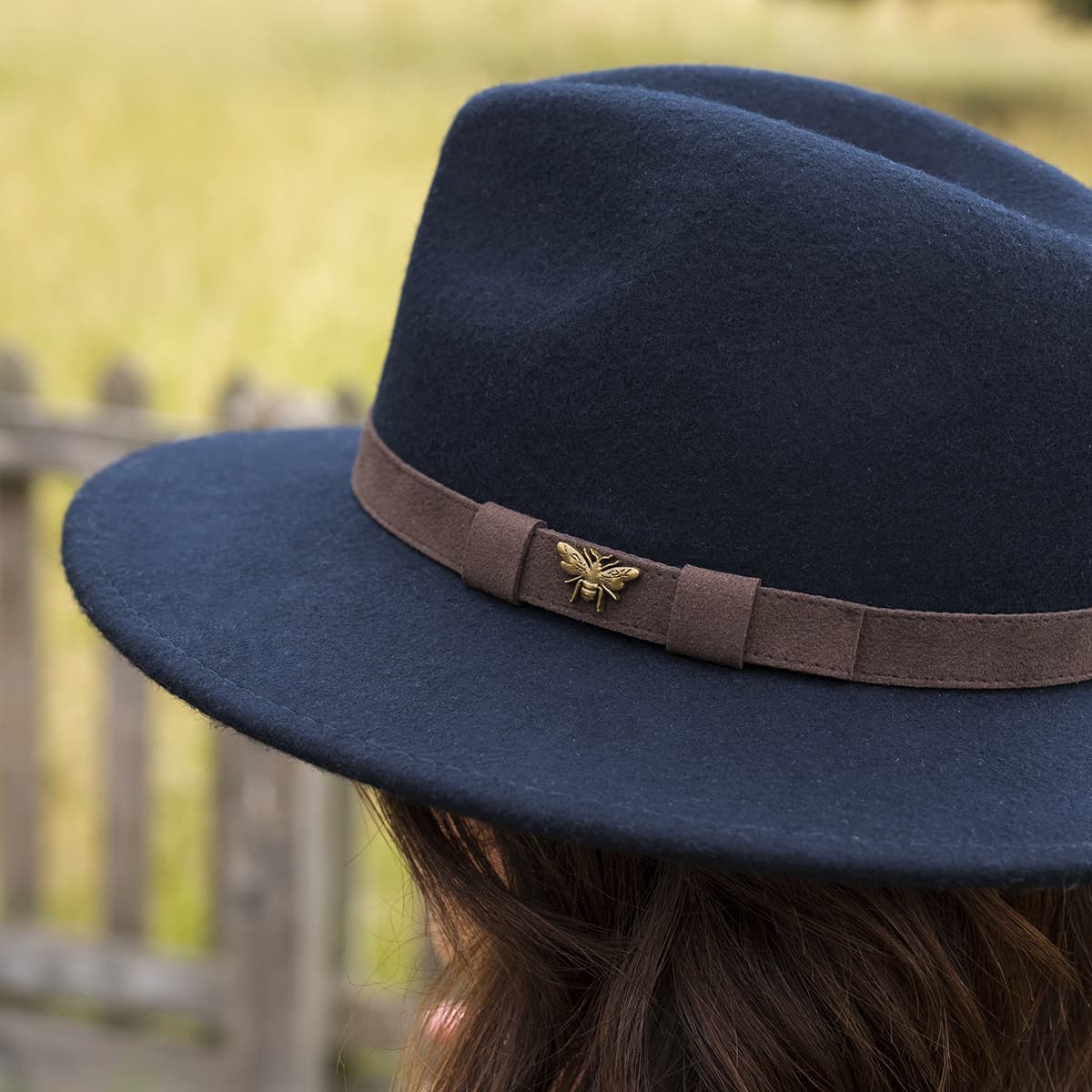 Bees Felt Fedora Hat - Navy