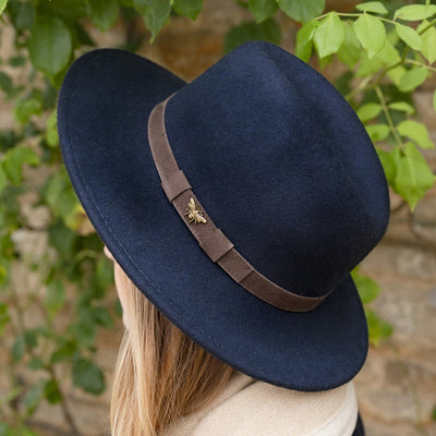 Bees Felt Fedora Hat - Navy