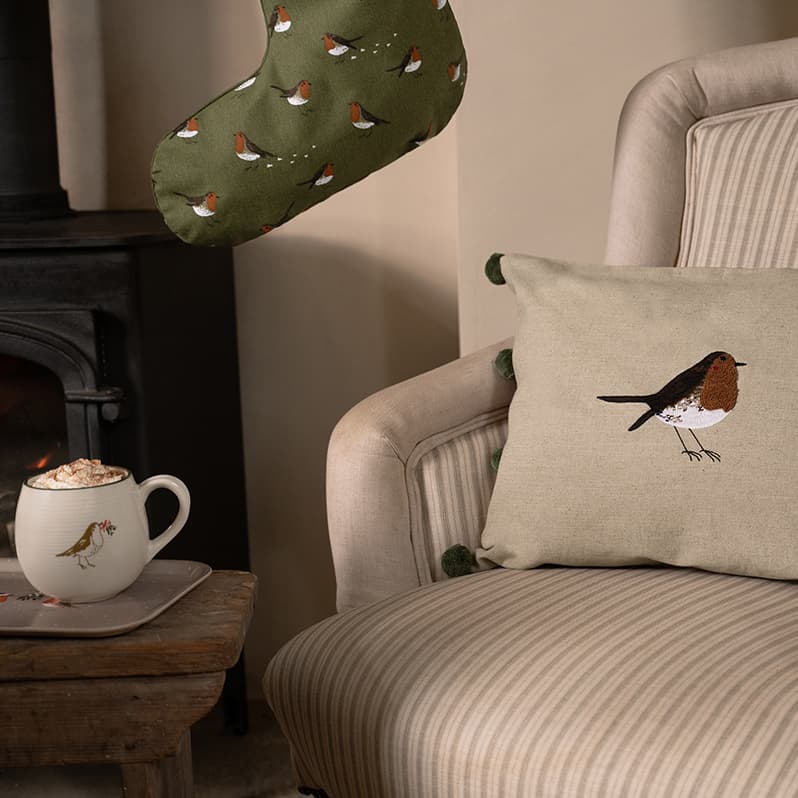 Robin Linen Blend Embroidered Cushion