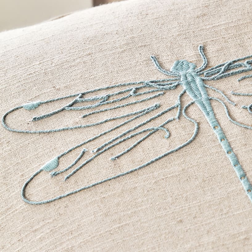 Dragonfly Linen Blend Embroidered Cushion